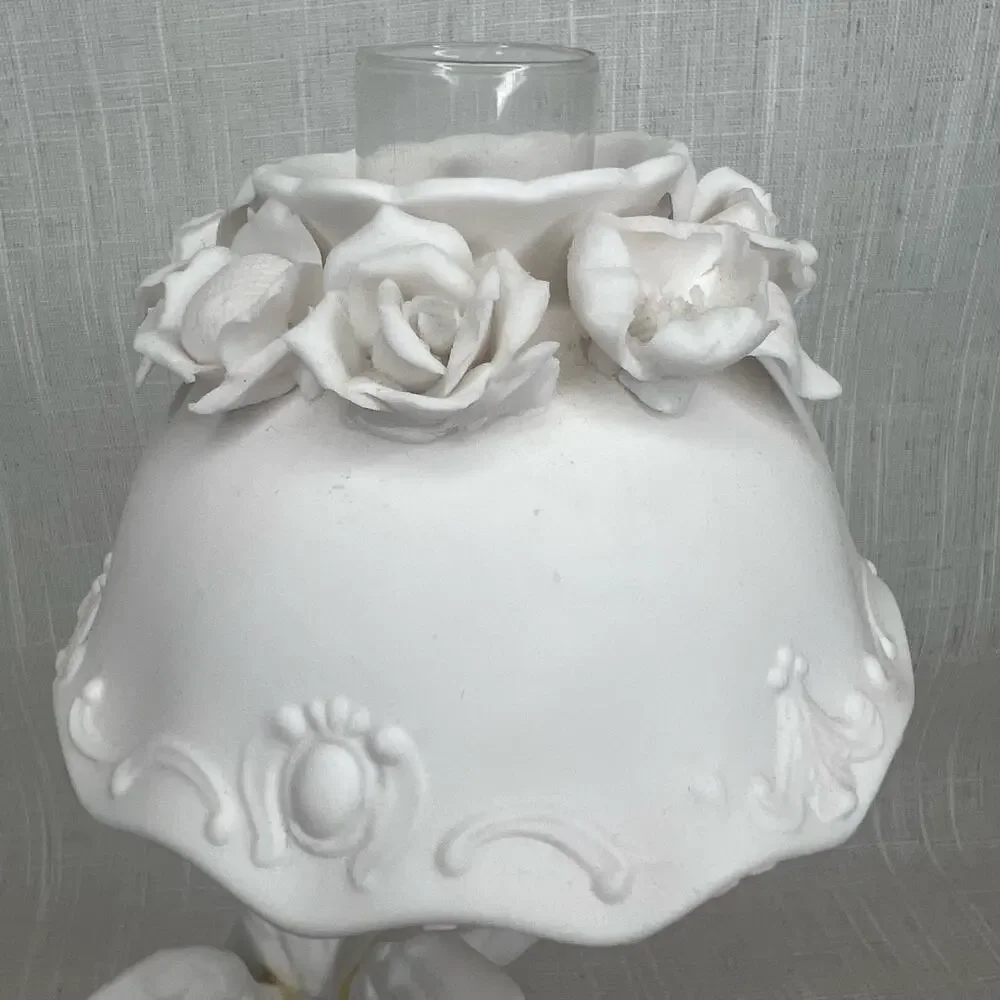 Vintage Porcelain Bisque Nightlight Lamp Shade Boudoir Glass Chimney AS IS